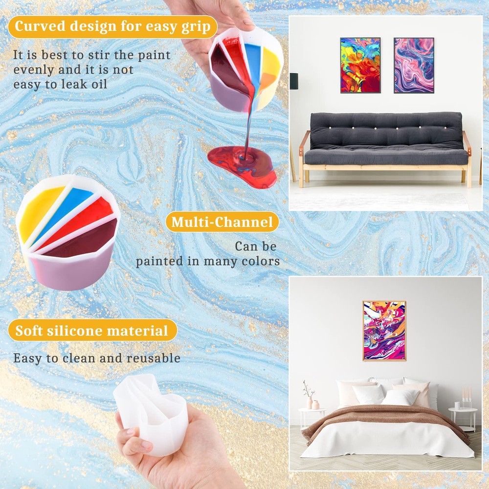 4 Pcs Split Cups for Paint Pouring, Silicone Split Cup Fluid Art Split Cup Re...