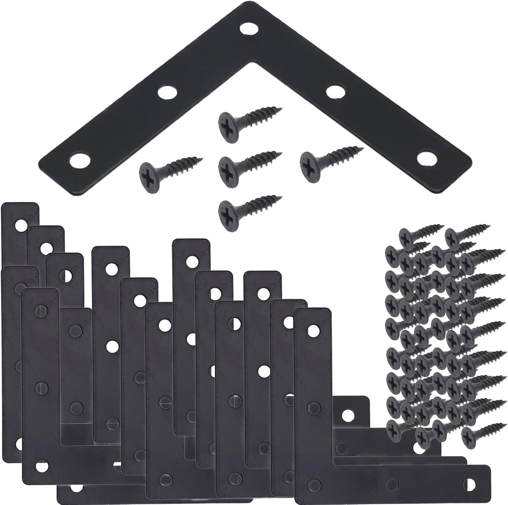 20pcs Black L Flat Shape Braces Corner Bracket, 80x80 mm,