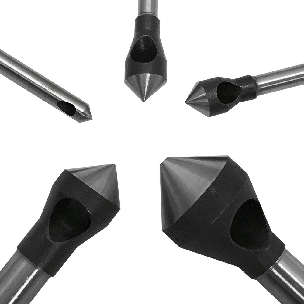 5 Pieces 90 Degrees #0-4 Straight Shank HSS Zero Flute Countersinks Deburring
