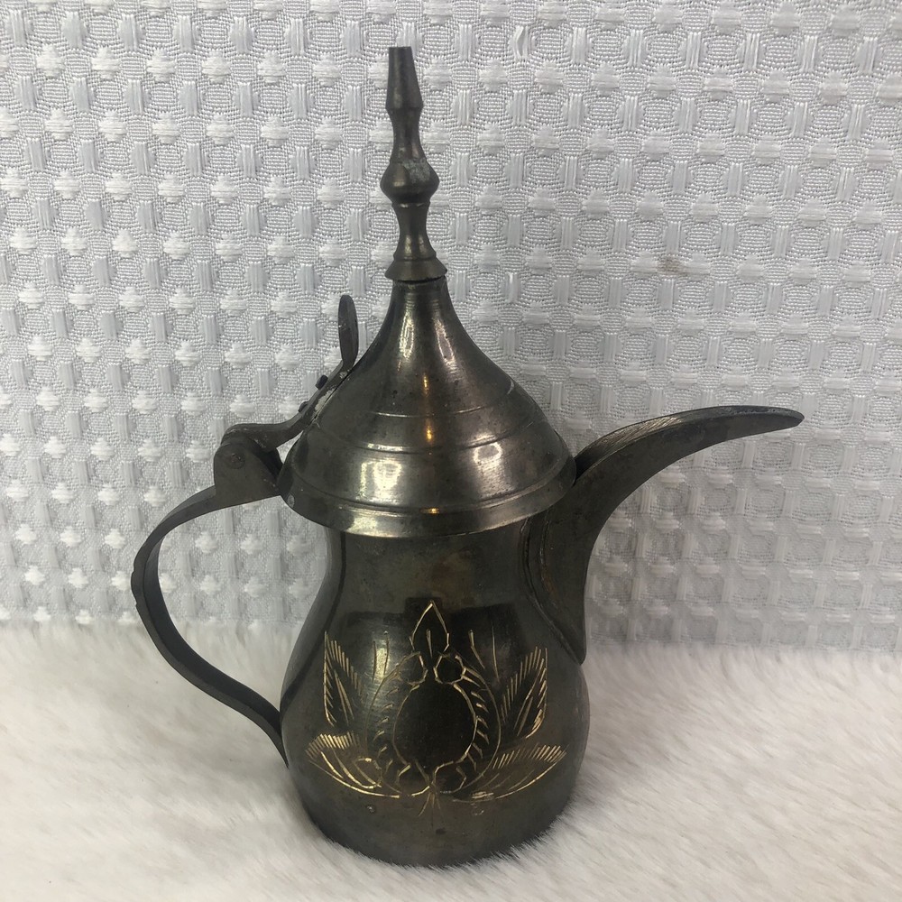 Vintage Islamic Brass Engraved SMALL Coffee Tea Pot Pitcher  ~**READ**
