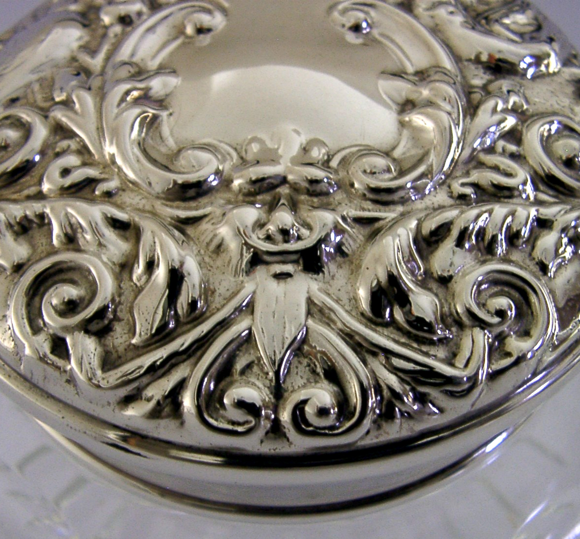 LARGE STERLING SILVER CUT GLASS POT JAR ENGLISH 1979 THE GREEN MAN