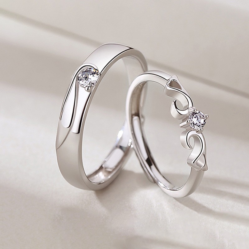Couple Rings Silver Matching Adjustable His Hers Promise Ring Set