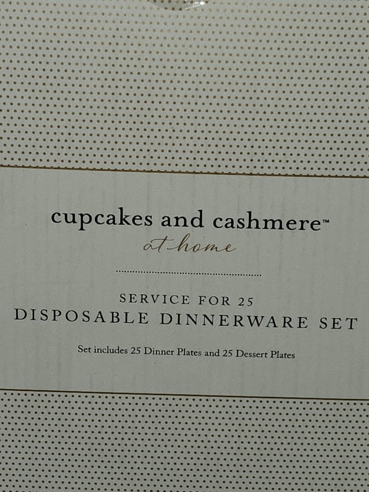 Cupcakes And Cashmere Disposable Dinnerware Set White/Red Sparkle Plastic 50 Pc