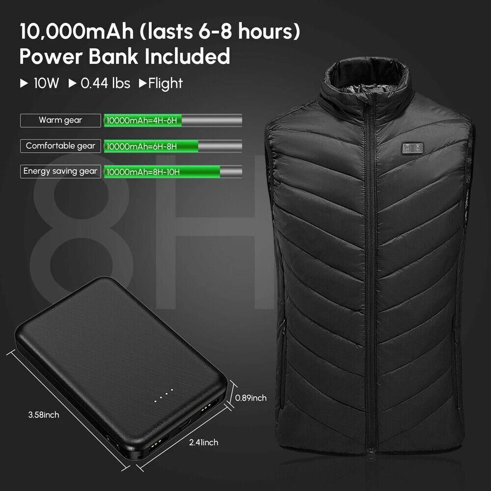 Heated Vest 9 Heating Zones With 10000mAh Battery Pack Electric Heating Vest US