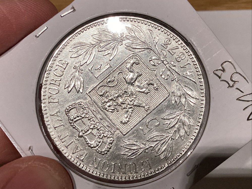 Belgium 1873 5 Francs Position A AU