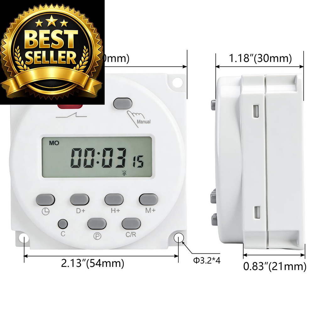 Weasch Timer Switch, CN101A, DC/AC 12V 16Amp, Digital LCD Power Gray