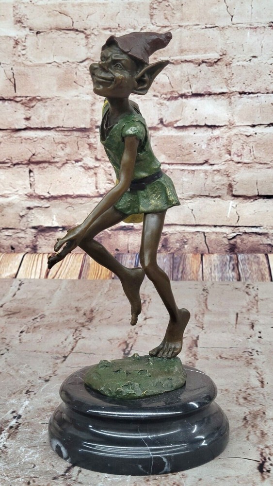 Juno`s Artistry: Handmade Solid Bronze Leprechaun with Colorful Patina Gift