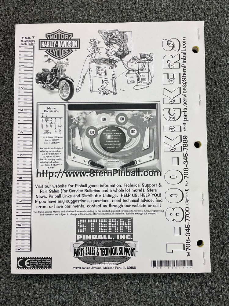 Stern Harley Davidson 3rd Edition Pinball Machine Manual Schematics ORIGINAL