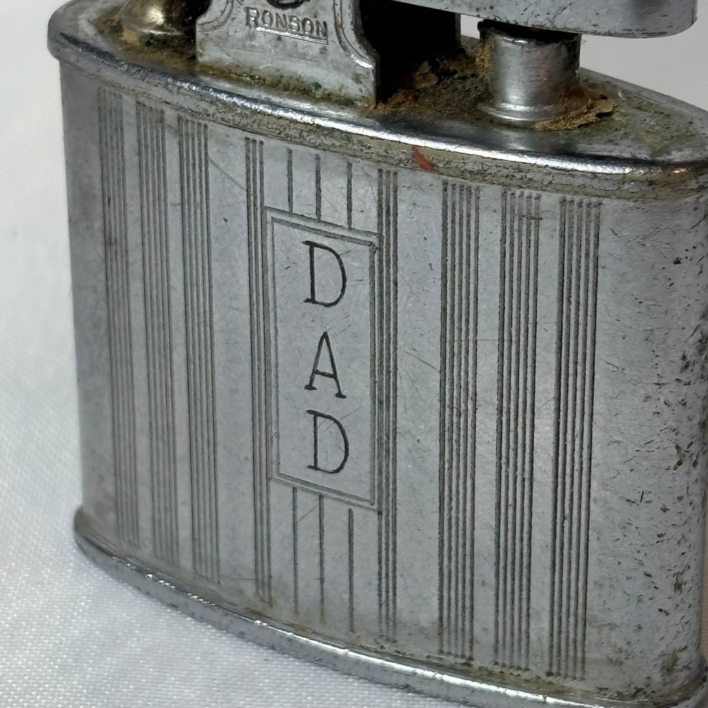 Vtg Ronson Standard Lighters Engine Turned Striped Finish Monogrammed DAD & EO