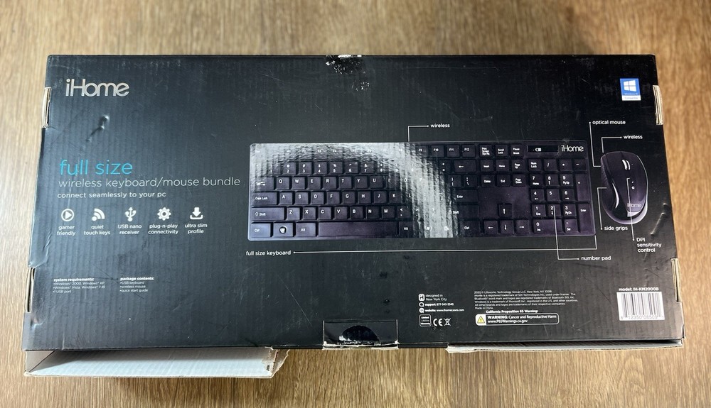 IHome Wireless Keyboard/Mouse Bundle for Windows 10 Bluetooth Black