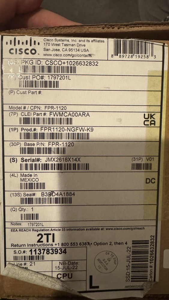 Cisco Firepower 1120 Rack Mount Firewall Device