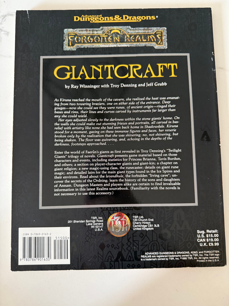 Giantcraft  FOR7  TSR 9487  AD&D  Forgotten  Realms  Sourcebook