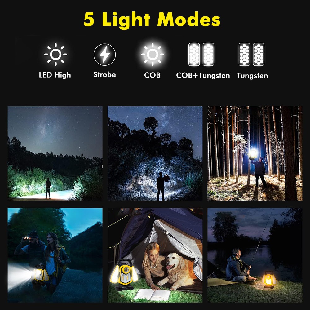 Solar LED Work Light Rechargeable 10000LM Portable Folding COB LED Flashlight