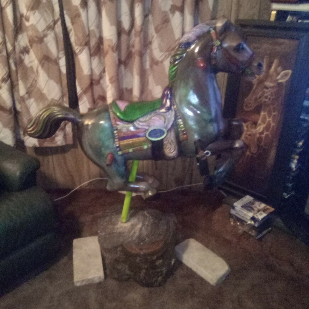 Carousel Horse Beutufuly Painted On Tree Top Stand