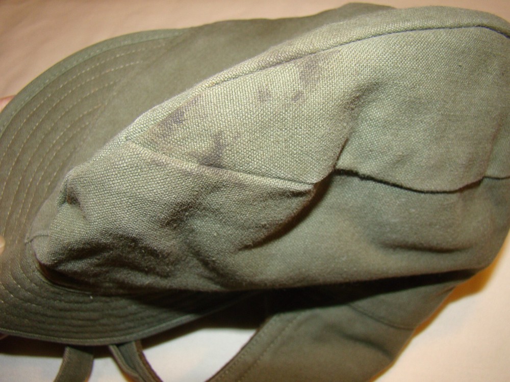 Vtg 1941 WWII Bomber Hat US ARMY Green WOOL LINED Cotton Shell EAR & Chin Flap