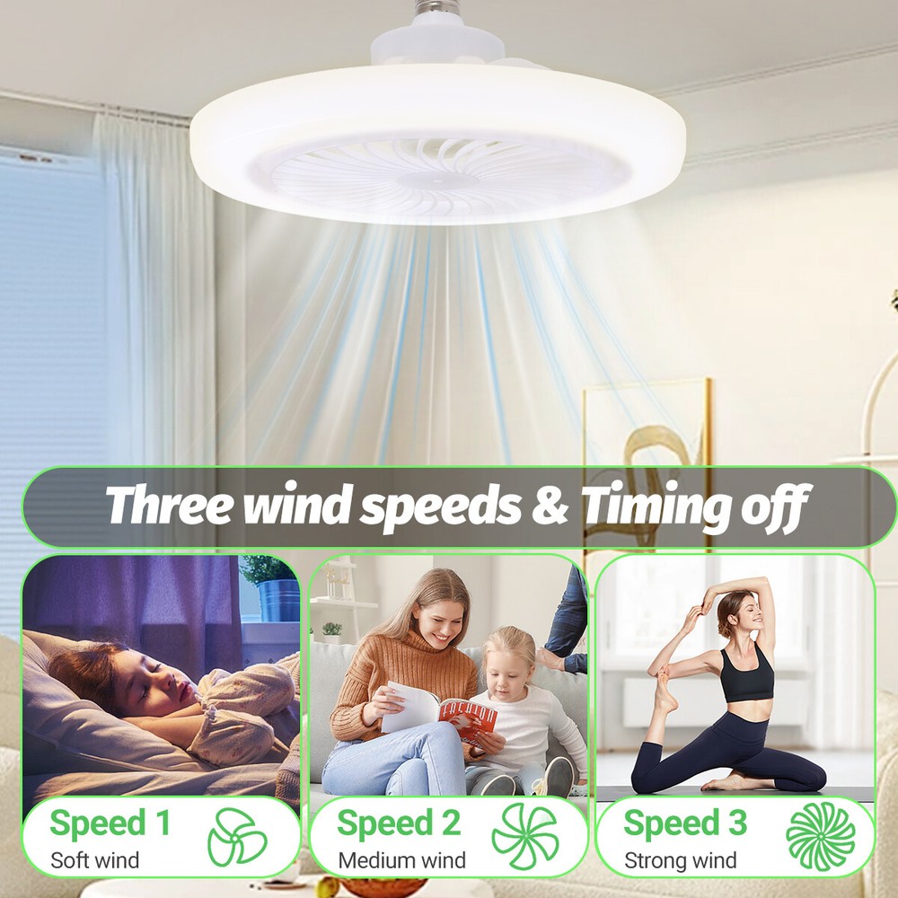 Fan For E27 Socket Light With Remote, Ceiling Fan Adjustable Smart LED Fan