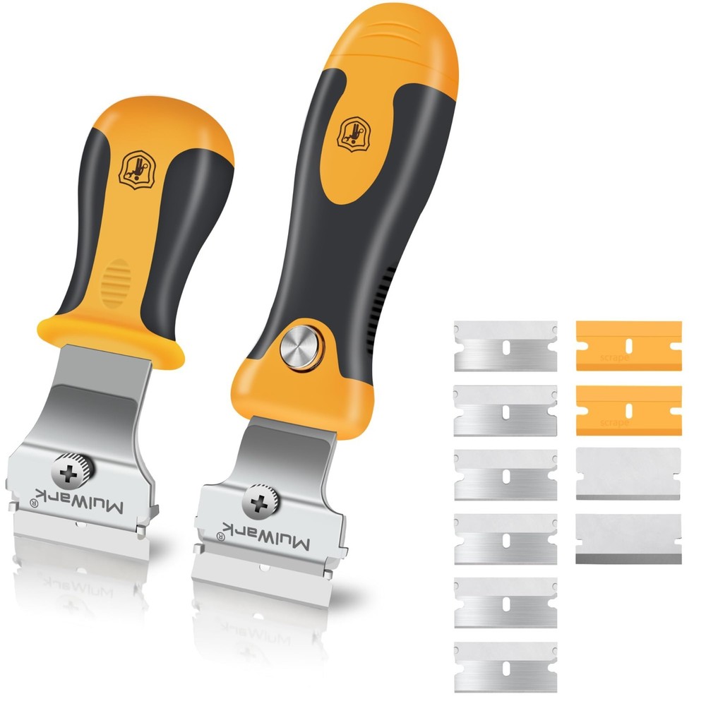 Heavy Duty Razor Blade Scraper Set - 2 Handles, 12 Extra Blades, Extendable Tool