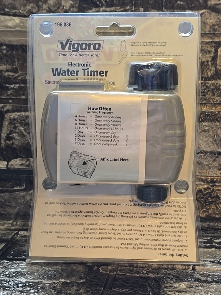 Vigoro Electronic Water Timer 196 036 Programmable Low Pressure Drip Systems NEW