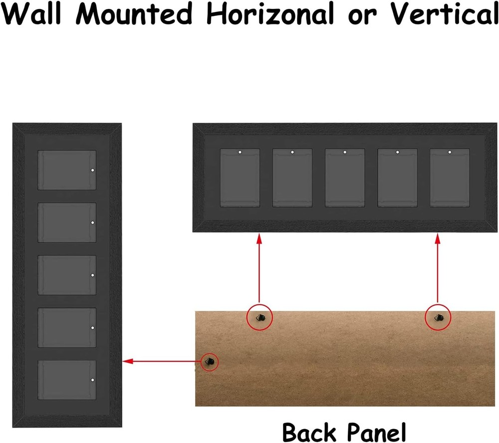 Trading Card Display Frame - Wall Mount Baseball 5 cards, Black