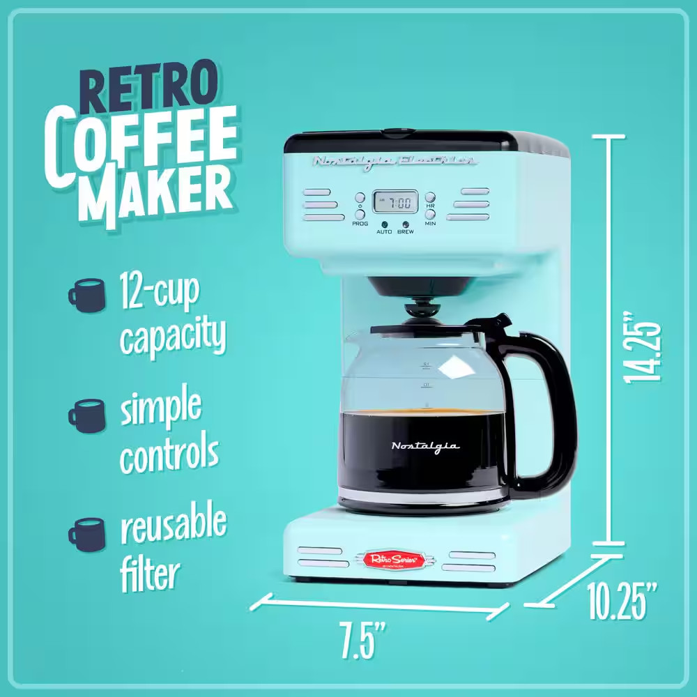 12-Cup Blue Coffee Maker with Pause and Serve Function