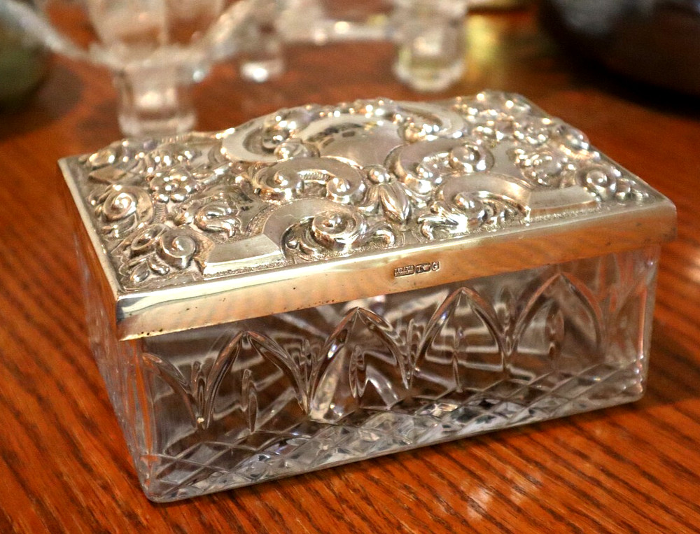 Vintage Silverplated Repousse - Covered Glass Box ~ Made In PORTUGAL