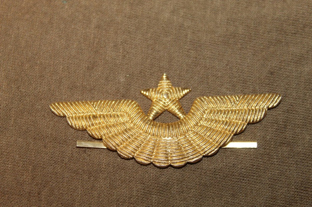 Original Soviet Union Air Force Visor Cap Winged Badge w/Both Rear Prongs