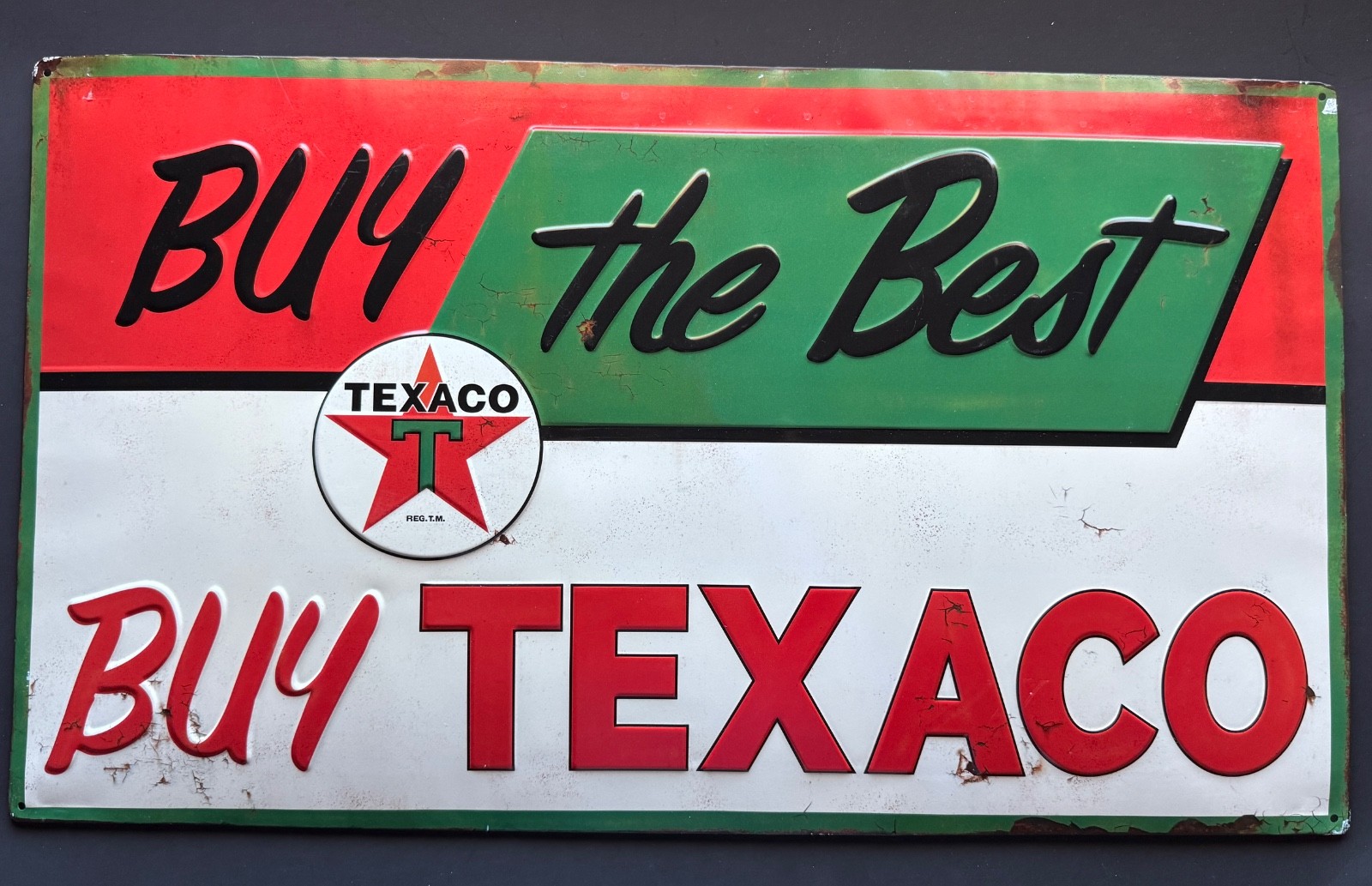 Texaco Buy The Best Buy Texaco Vintage Style Sign 26 x 15 embossed bubble