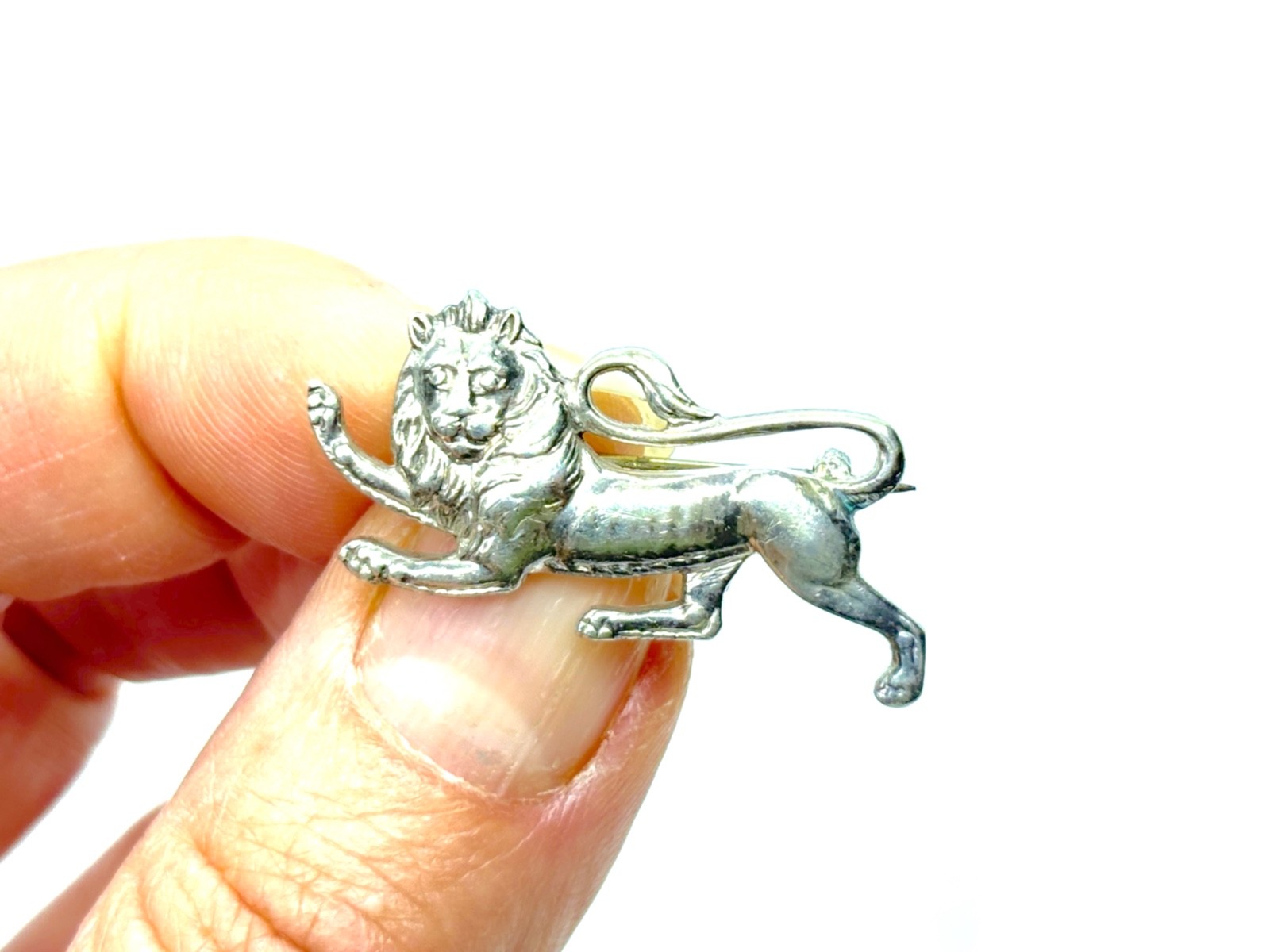 Small Antique FIRMIN Silver Rampant Lion Brooch