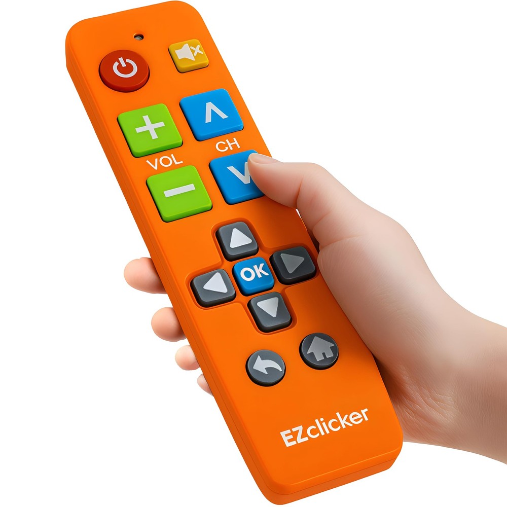 EZclicker Big Button Universal TV Remote (Orange) Simple Easy to Use, Orange