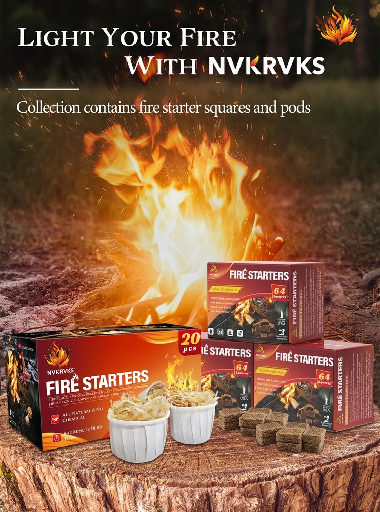 Fire Starter Squares 192, Natural & Odourless FireStarters Cubes 192 Squares