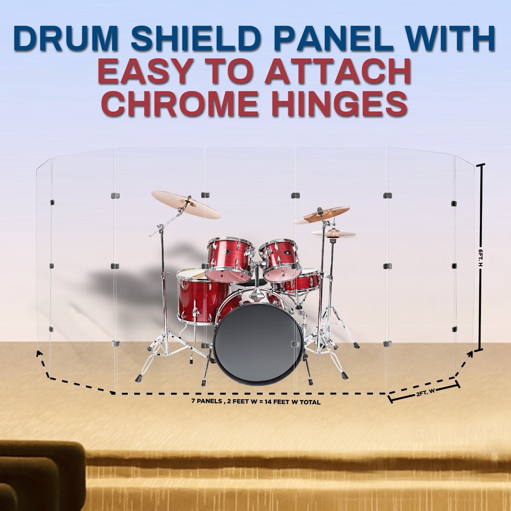 Acrylic Drum Shield Drum Screen DS7 C with Bright Chrome Hinges Total Height 6ft