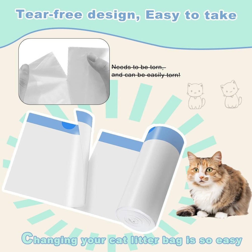 120 Pack Cat Litter Bags with Drawstring, Self Cleaning 120 Count