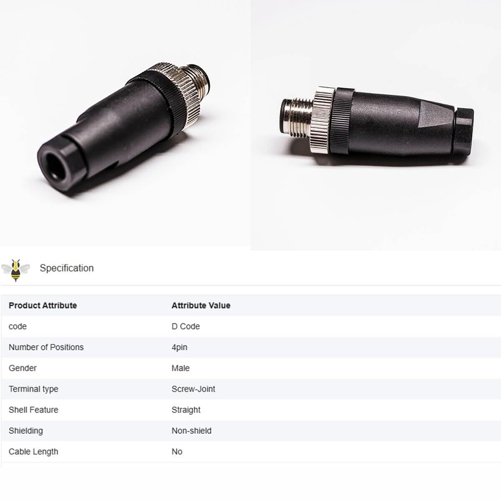 M12 Cable Connector Circular Waterproof Aviation Plug Field Installable Screw...