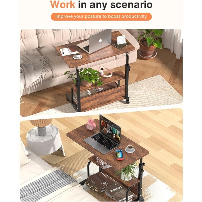 Adjustable Mobile Laptop Desk W/ Storage Rolling Computer Workstation Table New