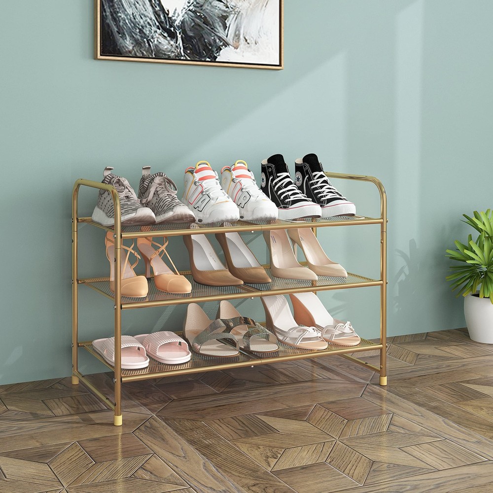 Simple Trending 3-Tier Stackable Shoe Rack, Expandable & Adjustable Shoe Shel...