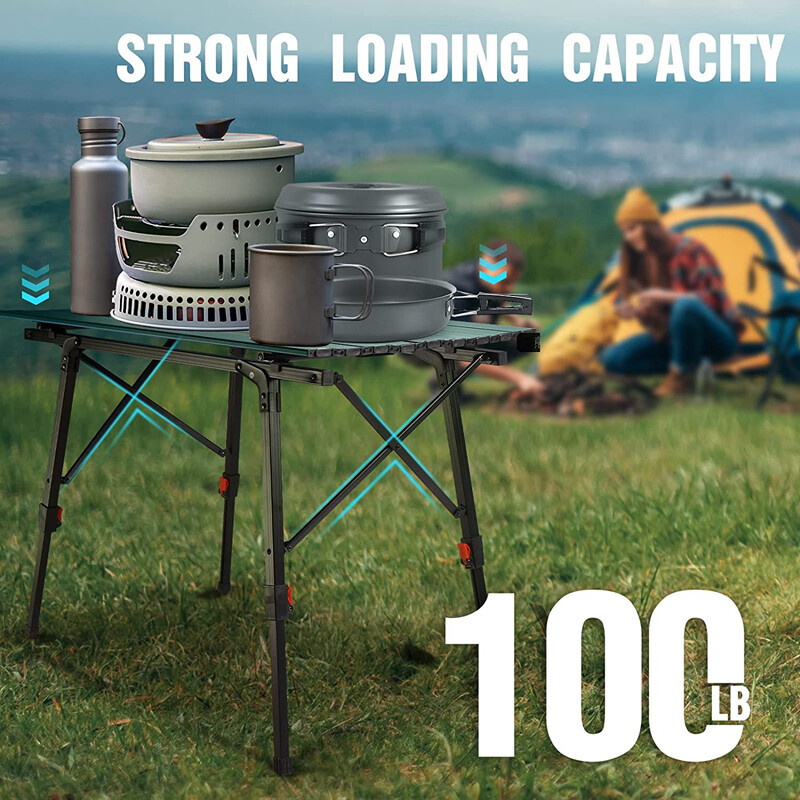 VILLEY Portable Camping Table with Adjustable Lightweight Folding Beach Table