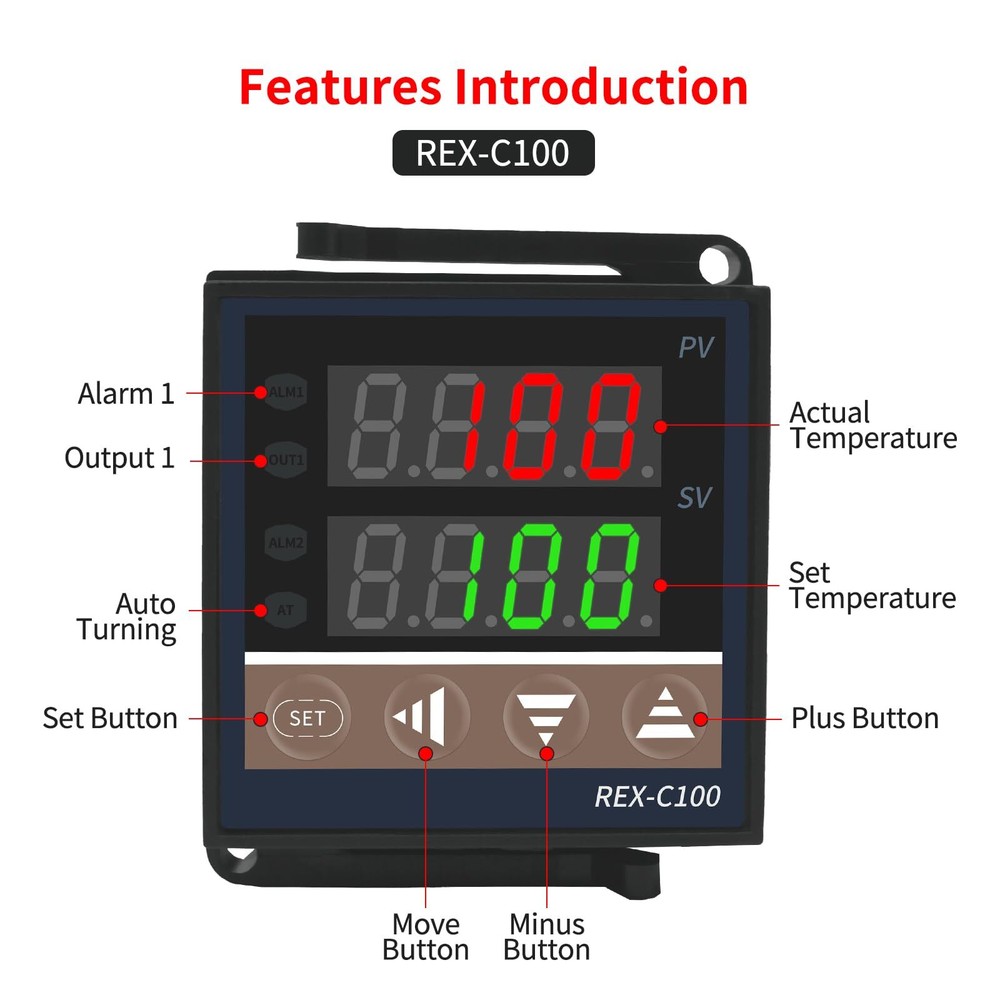 PID Temperature Controller Kit High Voltage 100ACV to 240ACV Comes with 40A D...