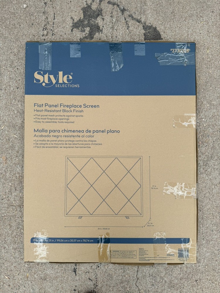 Style Selections Flat Panel Fireplace Screen Heat Resistant Black Finish New