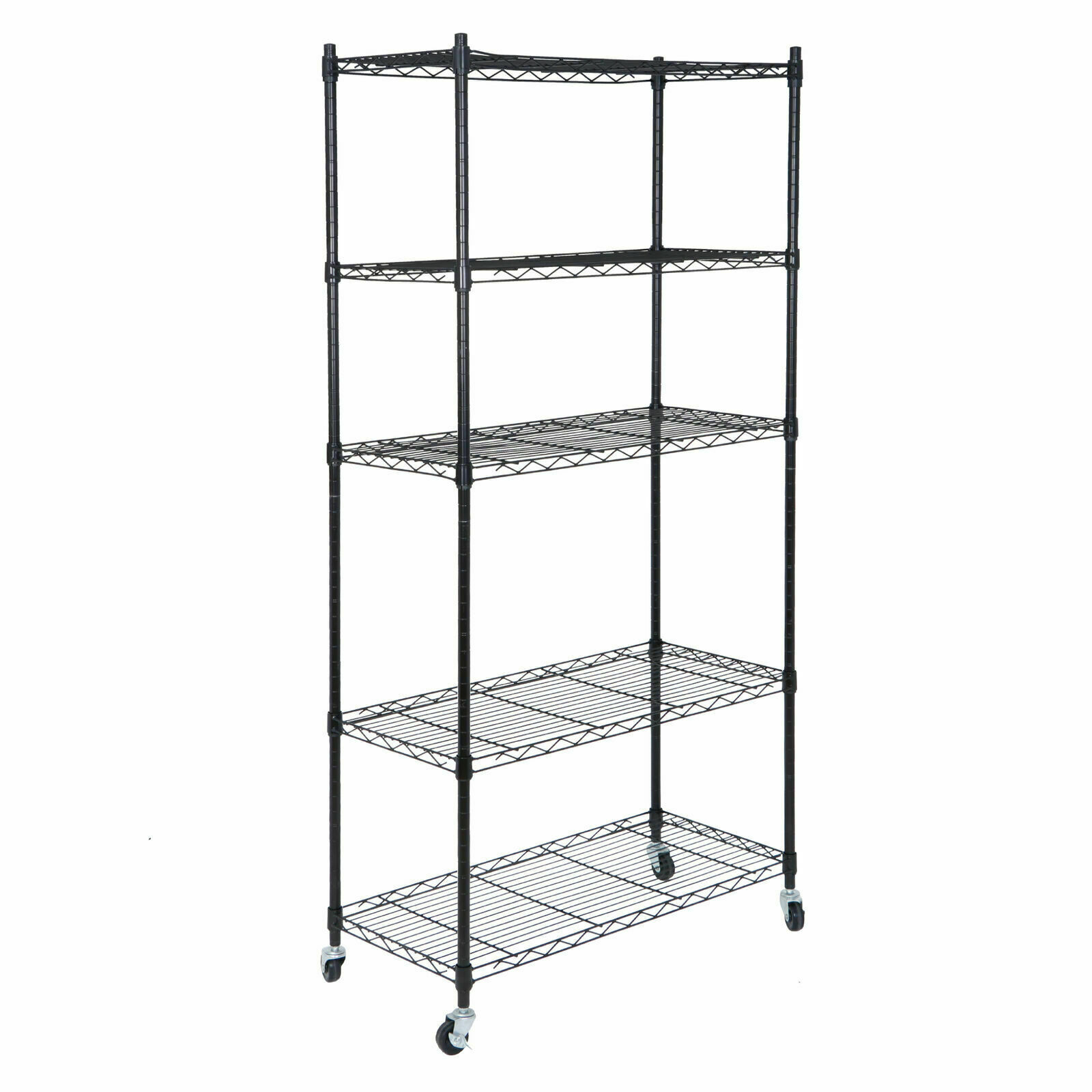2X 5-Tier Shelving Storage Rolling Carts Unit Wheel Casters Black Heavy Duty