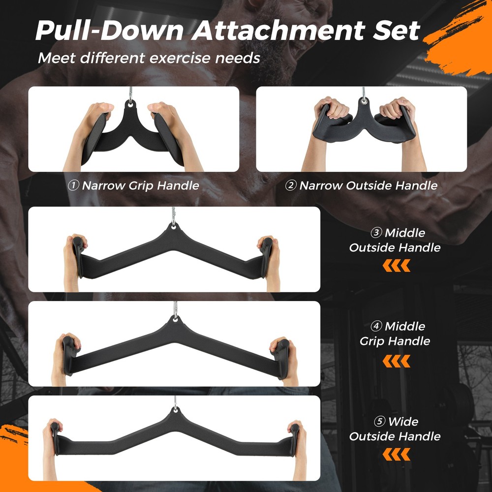 LAT Pulldown Attachment Set Back Strength Training Bicep Tricep Handle Grips