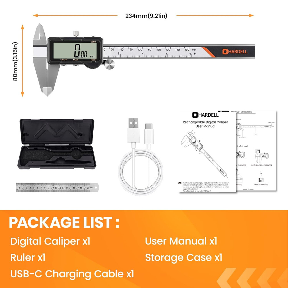 Digital Caliper, Rechargeable Digital Caliper 6 Inch with Reset Setting, Caliper