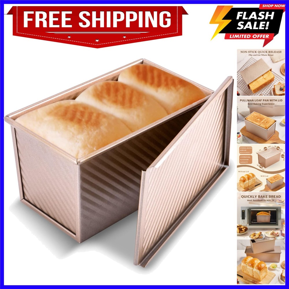 Pullman Loaf Pan with Lid, 1 lb Dough Capacity Non-Stick Bakeware for Baking ...