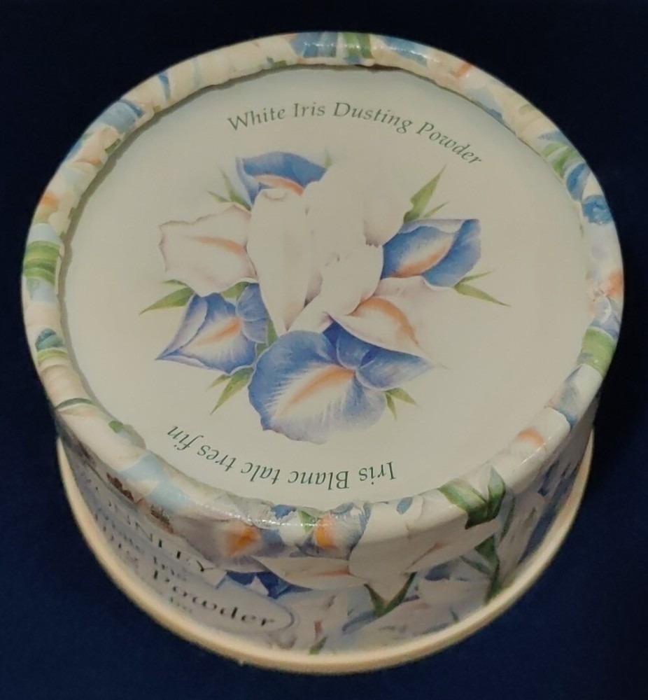 VTG Bronnley Dusting Powder White Iris Round Box Almost Empty