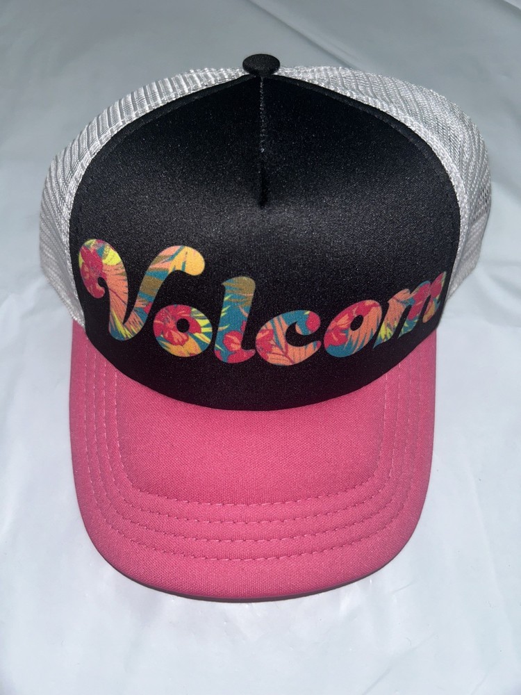 Volcom Black Pink White Snapback Adjustable One-Size Trucker Cap Hat