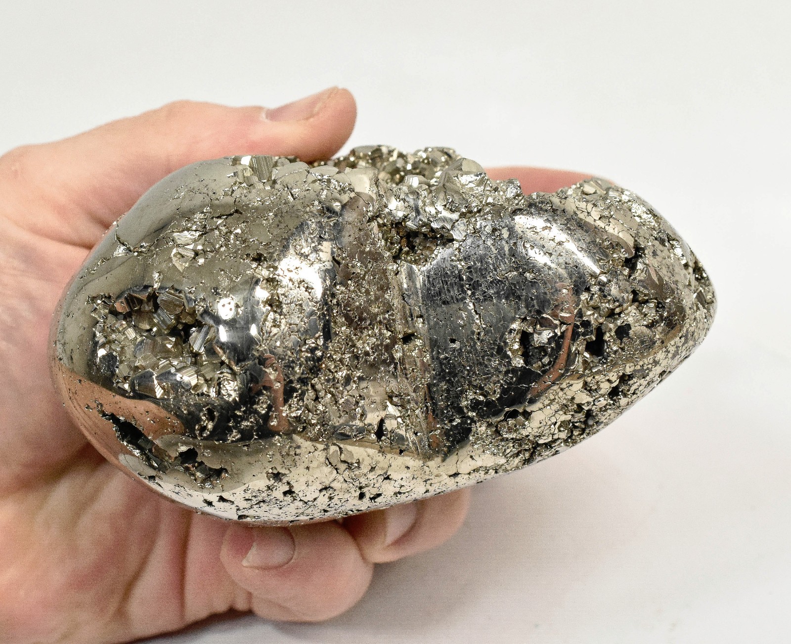 4.60" Polished PYRITE CRYSTAL HEART Carving Huanzala mine, Peru T708