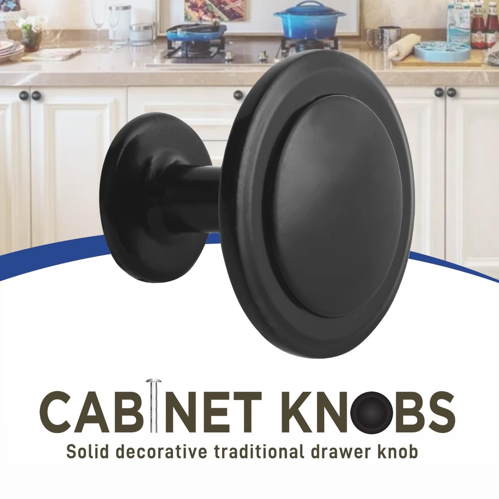 Lifemaster 30pcs 1-1/4 Matte Black Cabinet Knobs - Rust-Proof, Modern Design,...