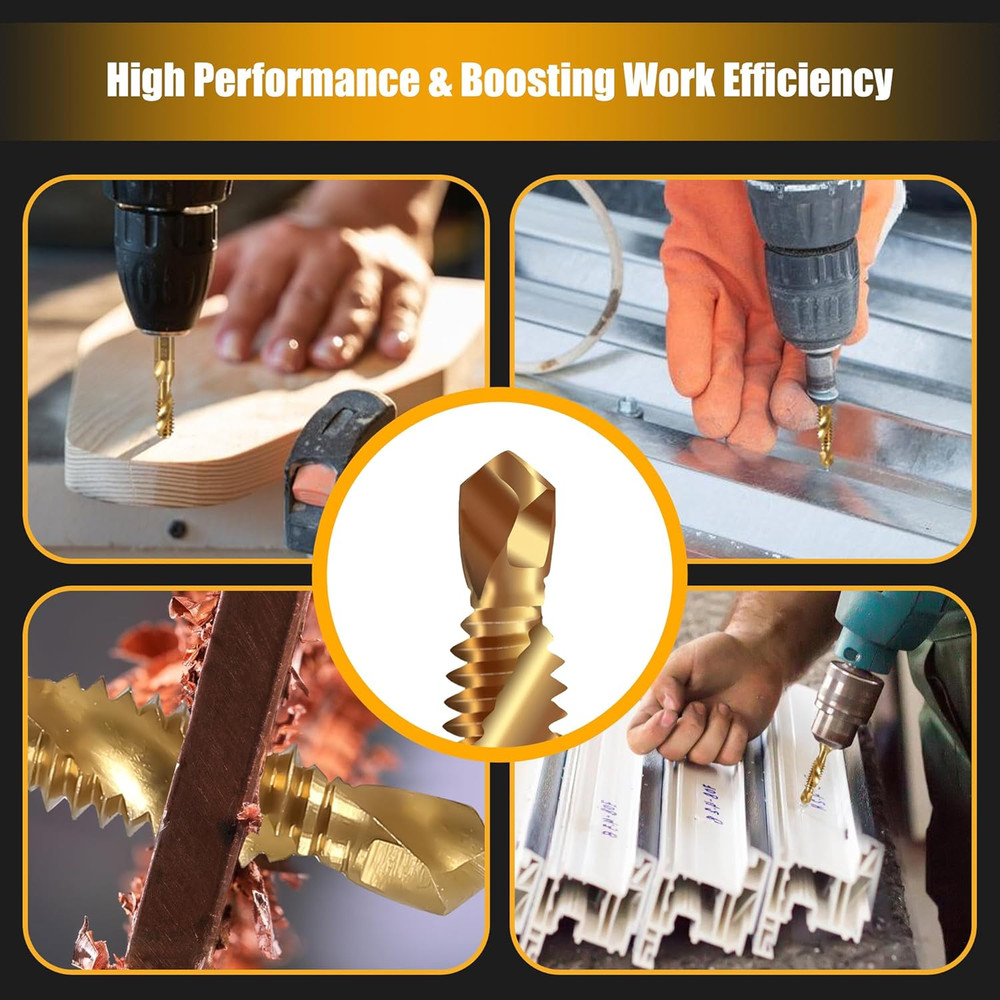 6 Pack Combination Drill and Tap Set, Professional HSS Titanium Thread Tap Drill