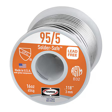 Harris 331760 Solid Wire Solder, Dia 0.118 In, 1Lb