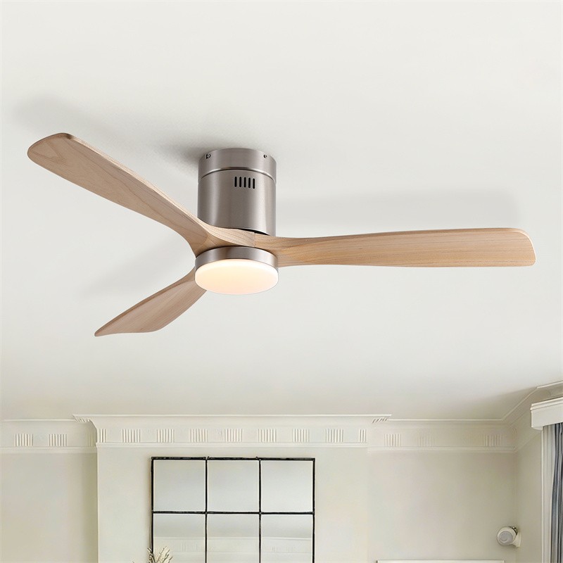 52" Modern Flush Mount Solid Wood Ceiling Fan Reversible w/Wall Switch/Remote