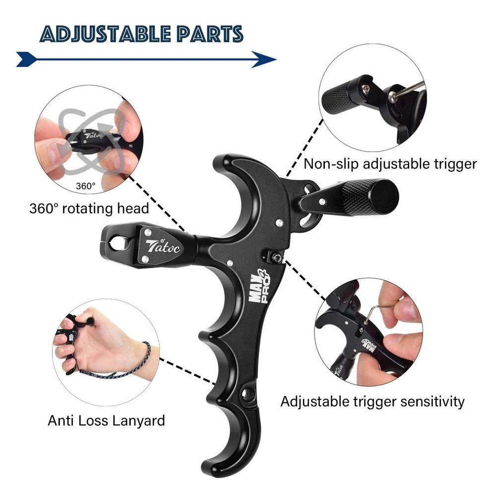 Bow Release Thumb Archery 360° Rotatable Thumb Release for Compound Bow 4 Fin...